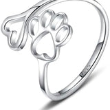 Kézzel készített mancsnyomatos szív alakú, állítható ezüst gyűrű