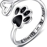 Kézzel készített mancsnyomatos szív alakú, állítható ezüst gyűrű