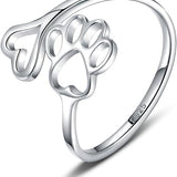 Kézzel készített mancsnyomatos szív alakú, állítható ezüst gyűrű