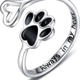 Kézzel készített mancsnyomatos szív alakú, állítható ezüst gyűrű