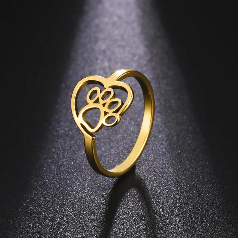 Rozsdamentes acélból készült szív alakú kutyakéz gyűrű állatbarátoknak